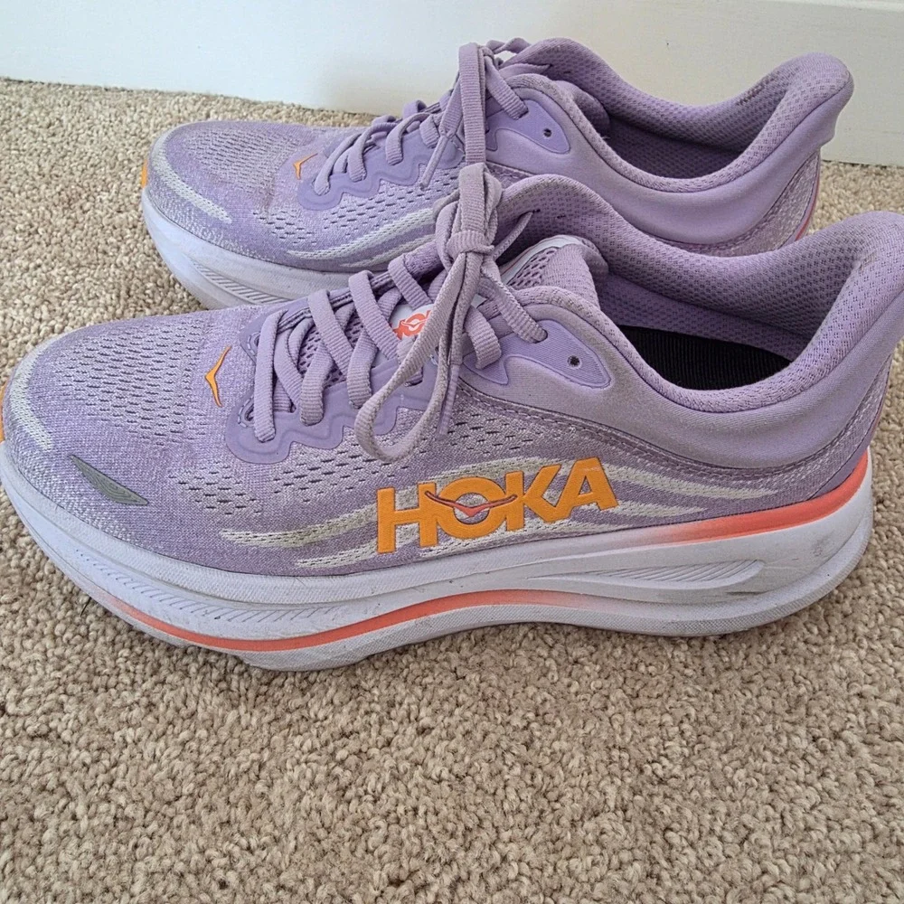 HOKA Bondi 9 Womens Running Shoes Purple Lavender Orange 1162012 AGH Size 9B